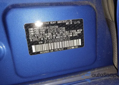 2016 Subaru Wrx Premium from USA, damaged, VIN JF1VA1E60G9825537